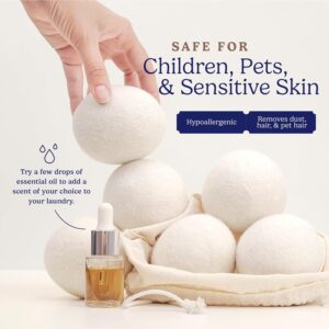 Wool Dryer Balls - Natural Fabric Softener, Reusable, Reduces Clothing Wrinkles and Saves Drying Time, Better Alternative to Plastic Balls and Liquid Softener (Pack of 6)