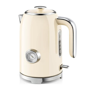 Beige Electric Kettle 57oz Capacity, 1500W Fast Heating Stainless Steel Tea Kettle with Built-in Thermometer, Cordless LED Kettle with Safety Auto Off